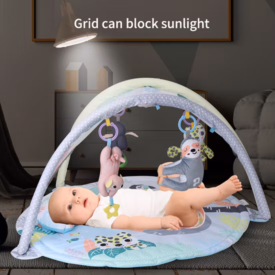 Estera de gimnasio para juegos de actividades para niños pequeños, juguete educativo para edades tempranas, función de música y luz, gimnasio suave para bebés con 20 bolas marinas, esteras de juego para bebés